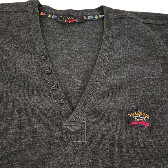 PAUL & SHARK dark gray knit v-neck sweater pullover large - Picture 4 of 14